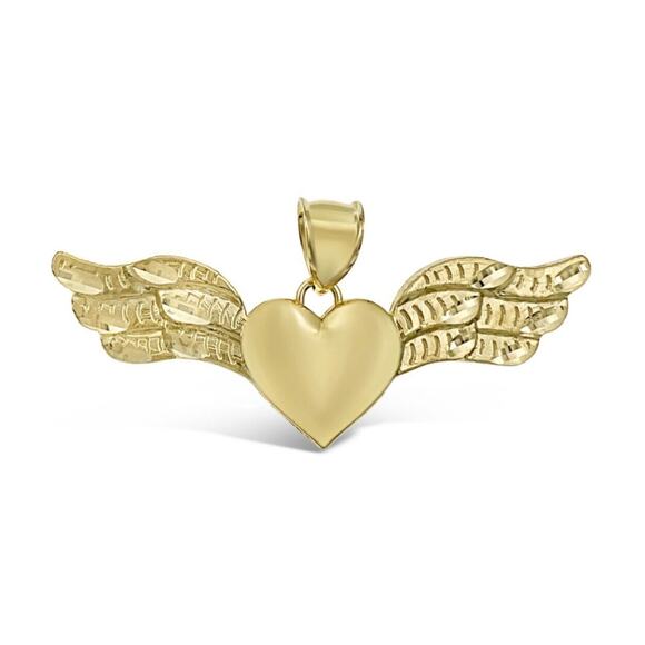 10k Yellow Gold Angel Wing Heart Pendant Charm Flying Love Symbol - Picture 1 of 1